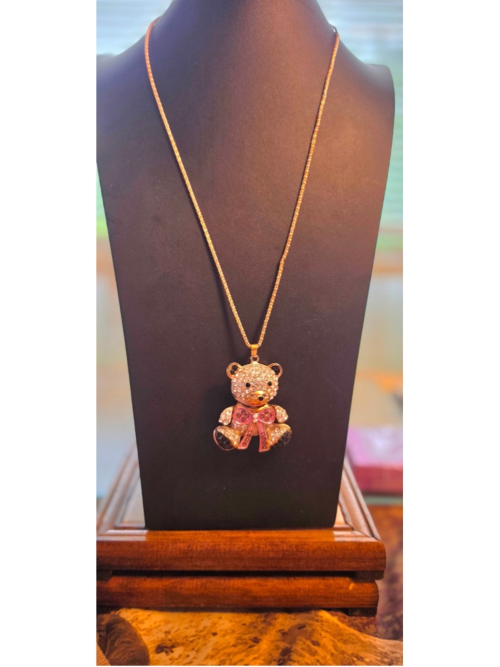 STUNNING Betsey Johnson Rhinestone Teddy Bear Necklace – Articulated Moving Head